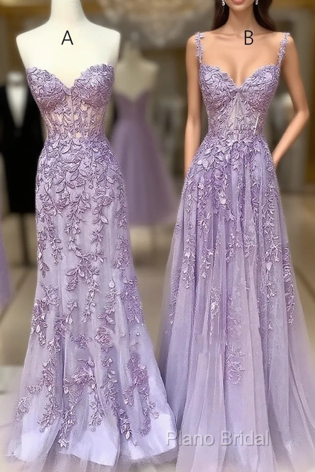 Simple Long Purple Lace Formal Prom Dresses Formal Dresses Main image