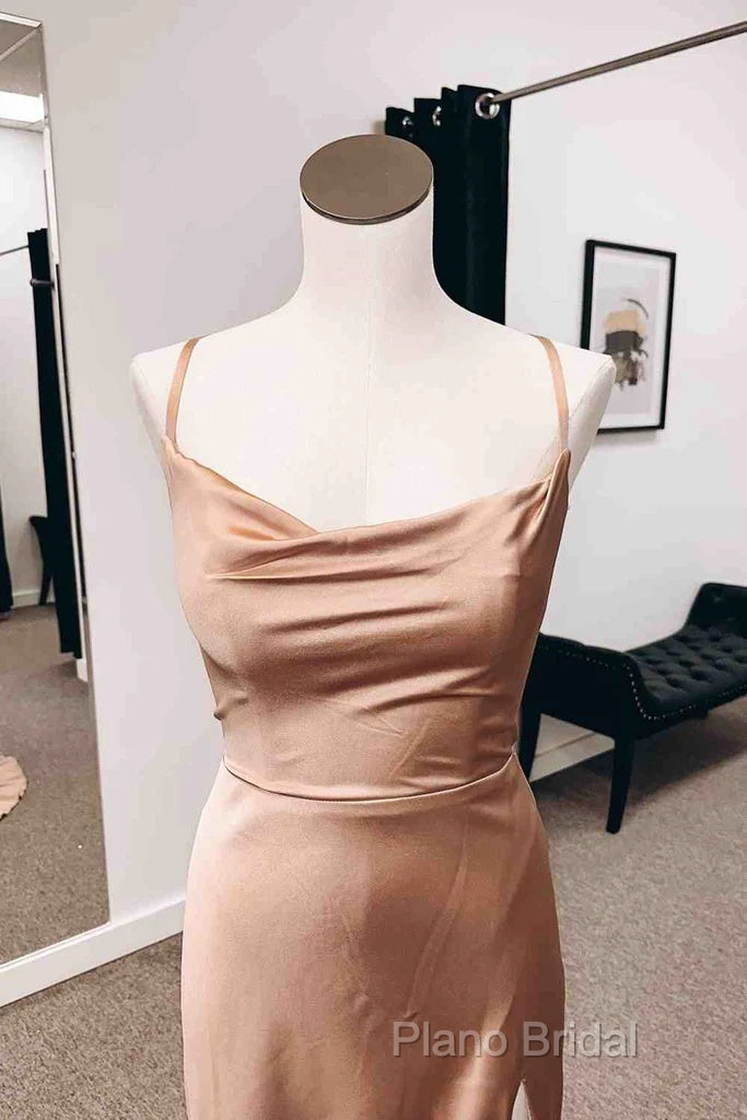 Simple Long Wedding Guest Dresses Sheath Satin Formal Dresses