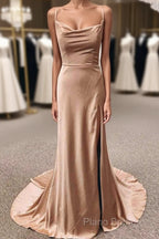 Simple Long Wedding Guest Dresses Sheath Satin Formal Dresses