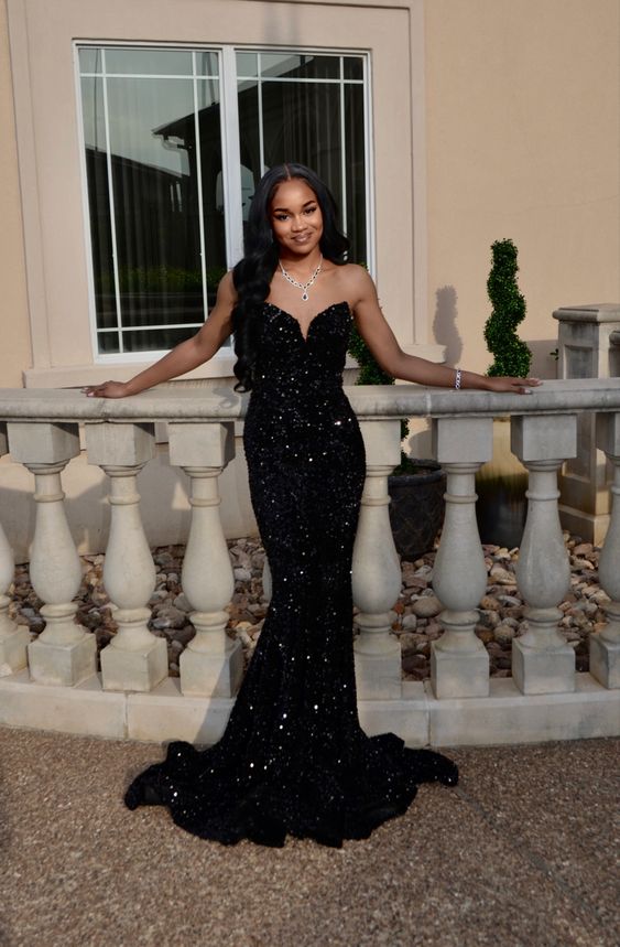 Simple Mermaid Black Sequin Formal Prom Dresses 22Th Birthday Outfit Main image