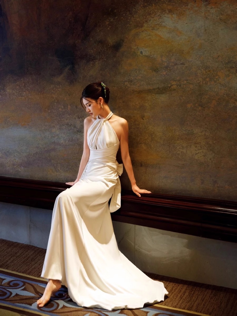 Simple Mermaid Halter Party Dresses Long White Formal Prom Dresses