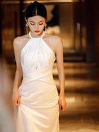 Simple Mermaid Halter Party Dresses Long White Formal Prom Dresses