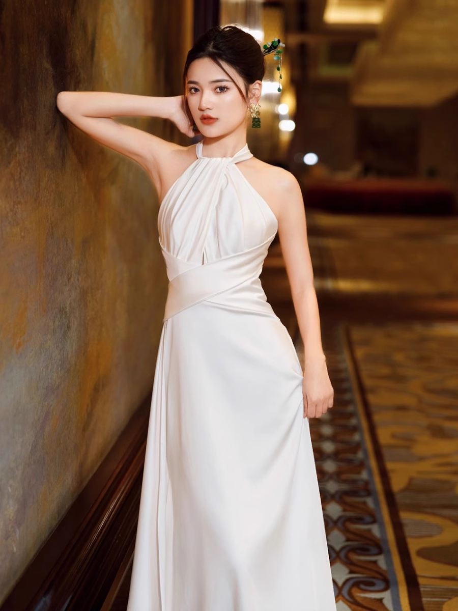 Simple Mermaid Halter Party Dresses Long White Formal Prom Dresses