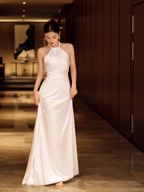 Simple Mermaid Halter Party Dresses Long White Formal Prom Dresses