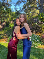 Simple Mermaid Long Burgundy Slit Formal Prom Dresses