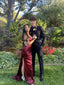 Simple Mermaid Long Burgundy Slit Formal Prom Dresses