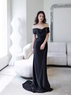 Simple Mermaid Off The Shoulder Black Formal Prom Dresses Formal Evening Dresses