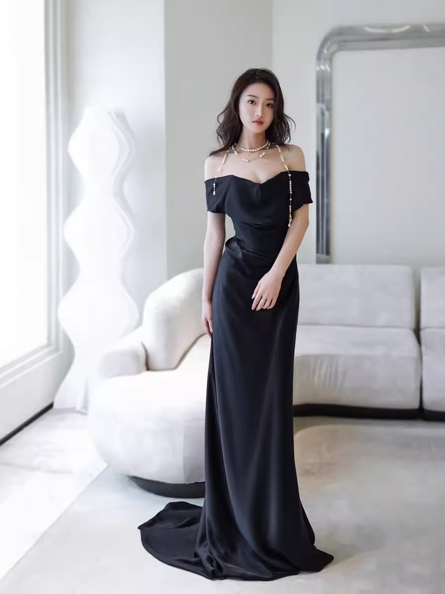 Simple Mermaid Off The Shoulder Black Formal Prom Dresses Formal Evening Dresses