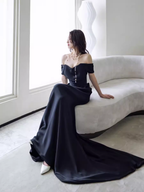 Simple Mermaid Off The Shoulder Black Formal Prom Dresses Formal Evening Dresses