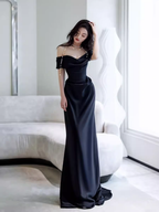Simple Mermaid Off The Shoulder Black Formal Prom Dresses Formal Evening Dresses