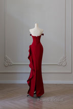 Simple Mermaid Off The Shoulder Neckline Burgundy Sequin Long Party Dresses Formal Prom Dresses