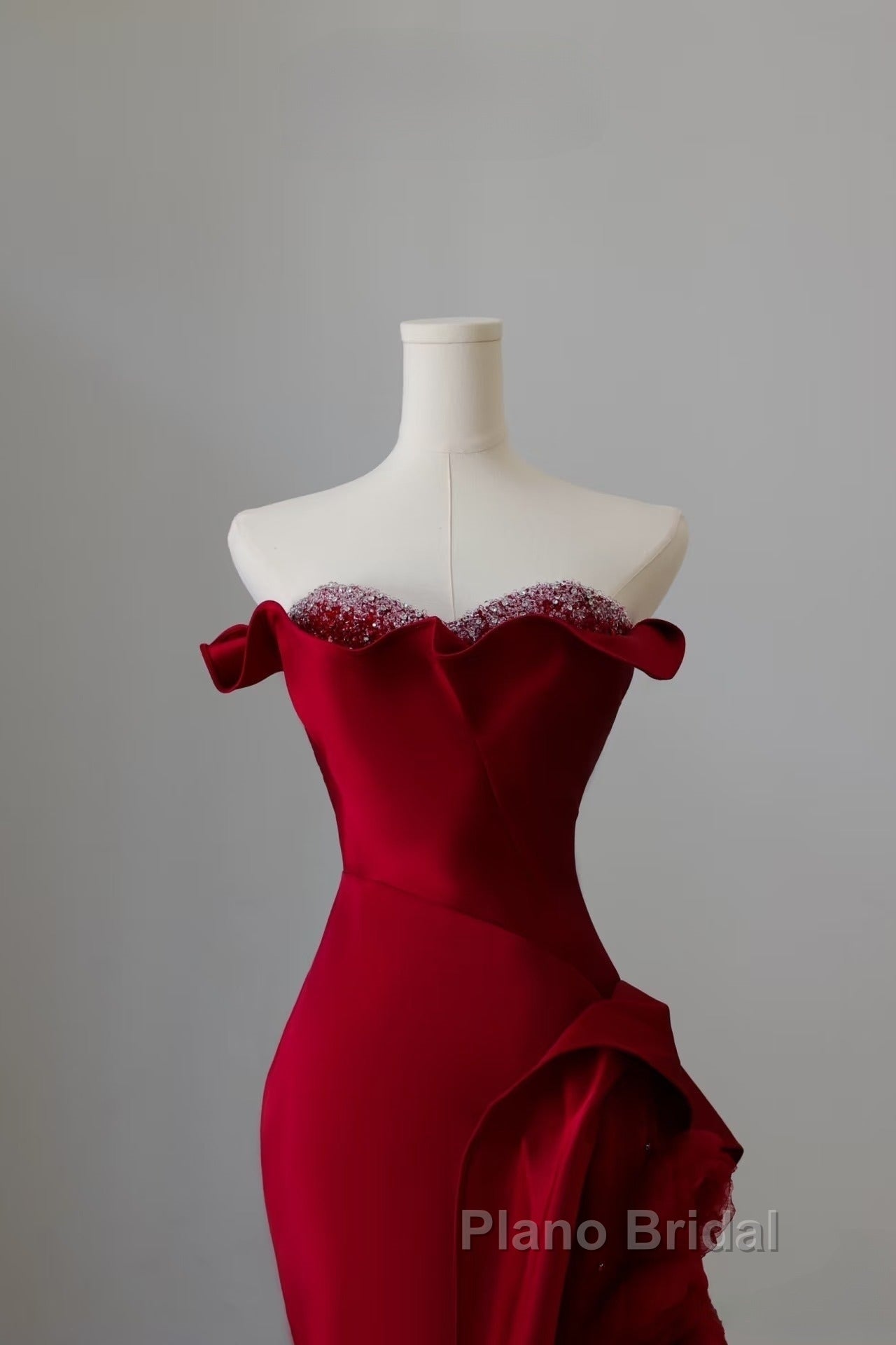 Simple Mermaid Off The Shoulder Neckline Burgundy Sequin Long Party Dresses Formal Prom Dresses