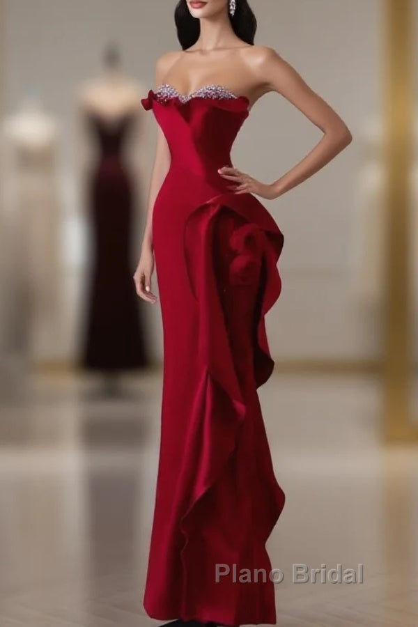 Simple Mermaid Off The Shoulder Neckline Burgundy Sequin Long Party Dresses Formal Prom Dresses Main image