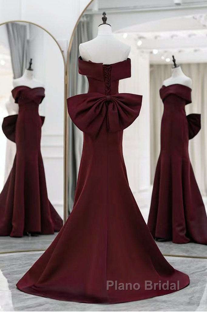 Simple Mermaid Satin Burgundy Long Formal Prom Dresses, Burgundy Long Formal Dresses Secondary image