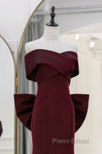 Simple Mermaid Satin Burgundy Long Formal Prom Dresses, Burgundy Long Formal Dresses