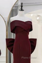 Simple Mermaid Satin Burgundy Long Formal Prom Dresses, Burgundy Long Formal Dresses