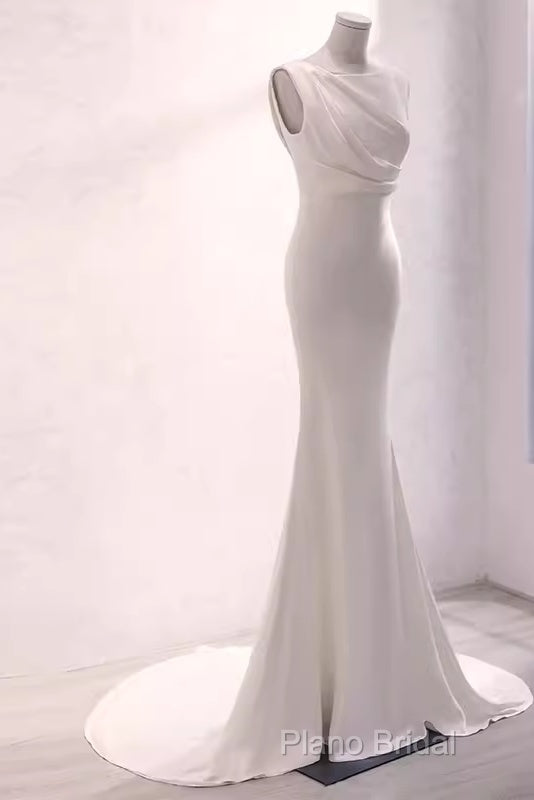 Simple Mermaid Satin White Long Wedding Dresses Brides Dresses