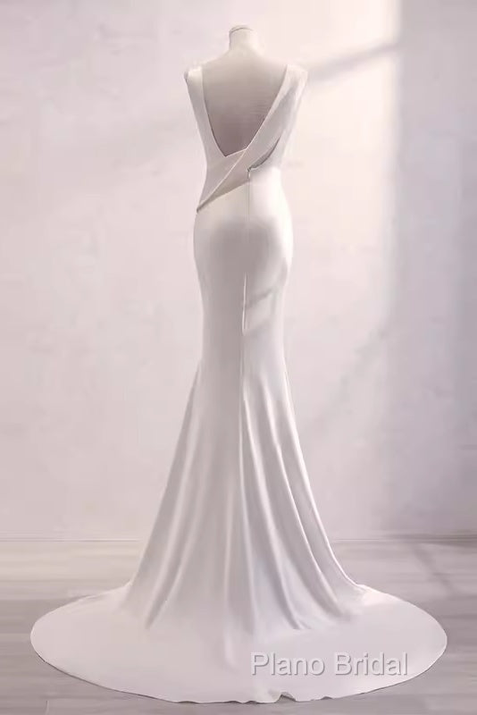 Simple Mermaid Satin White Long Wedding Dresses Brides Dresses