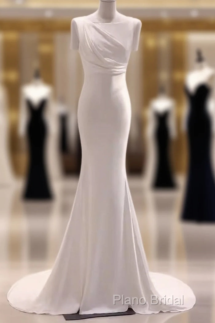 Simple Mermaid Satin White Long Wedding Dresses Brides Dresses Main image
