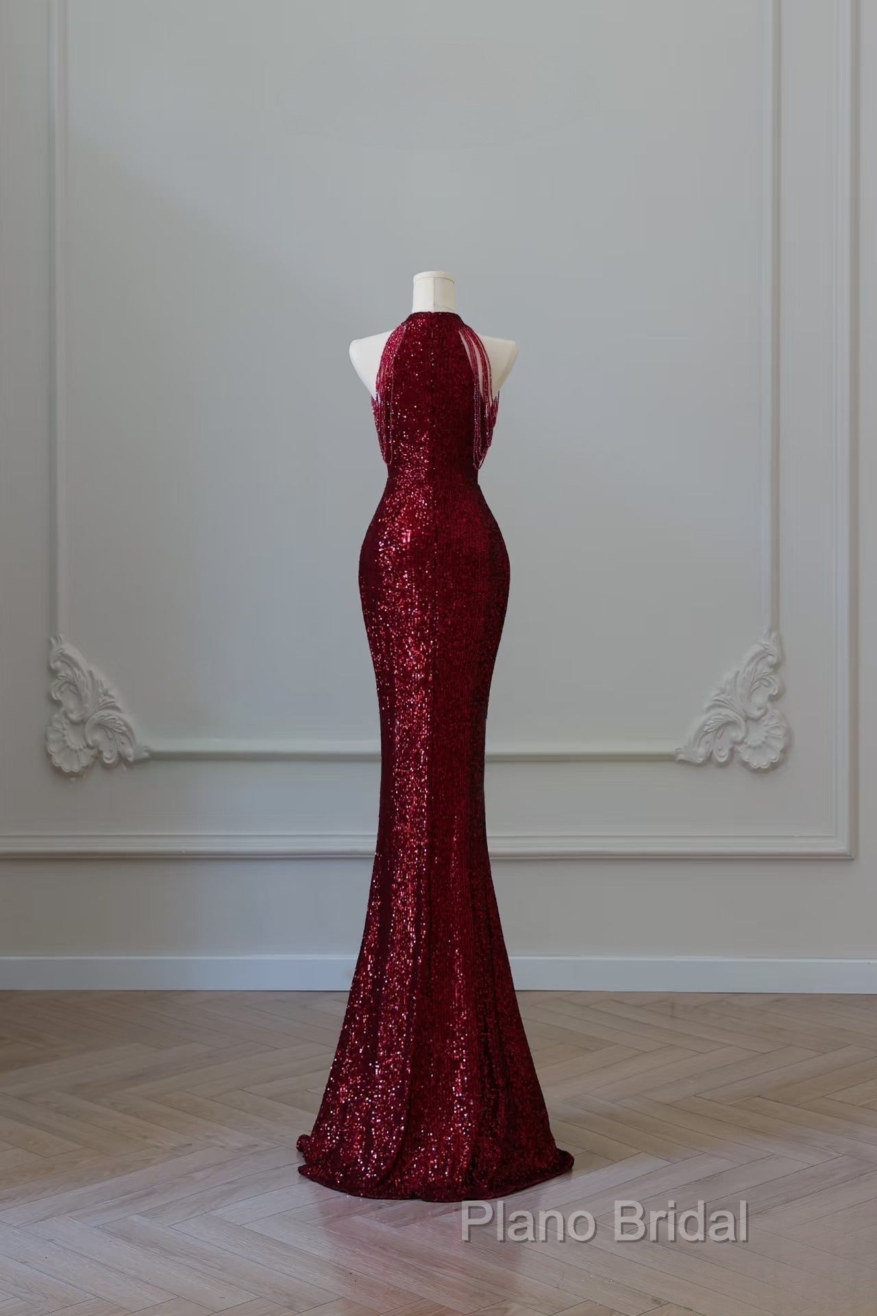 Simple Mermaid Scoop Neckline Burgundy Sequin Long Party Dresses Formal Prom Dresses