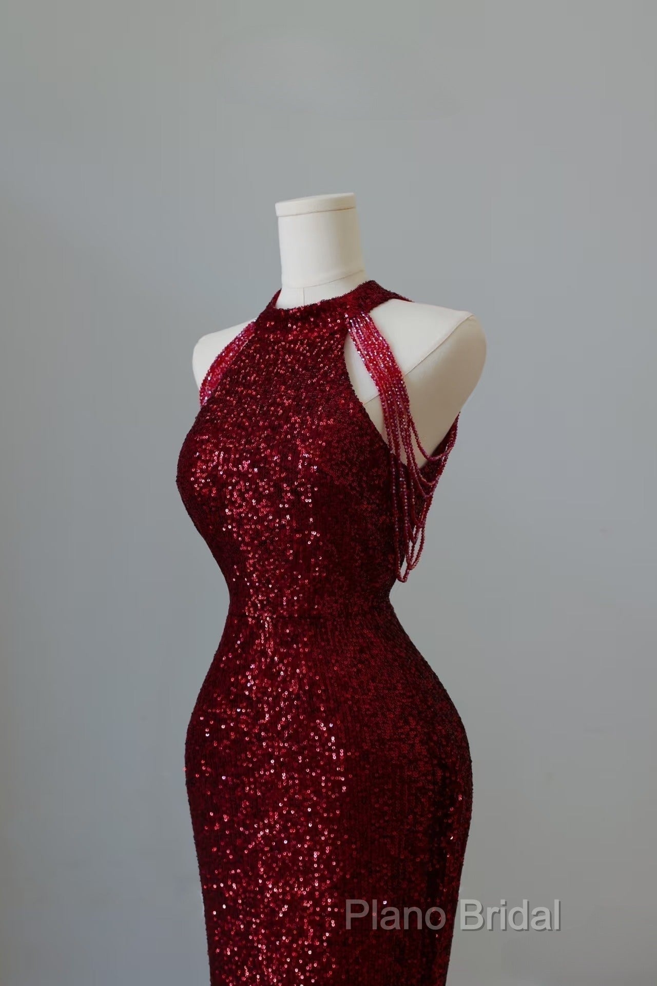 Simple Mermaid Scoop Neckline Burgundy Sequin Long Party Dresses Formal Prom Dresses