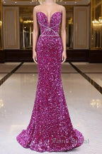 Simple Mermaid Sequin Long Formal Prom Dresses, Sequin Long Evening Dresses