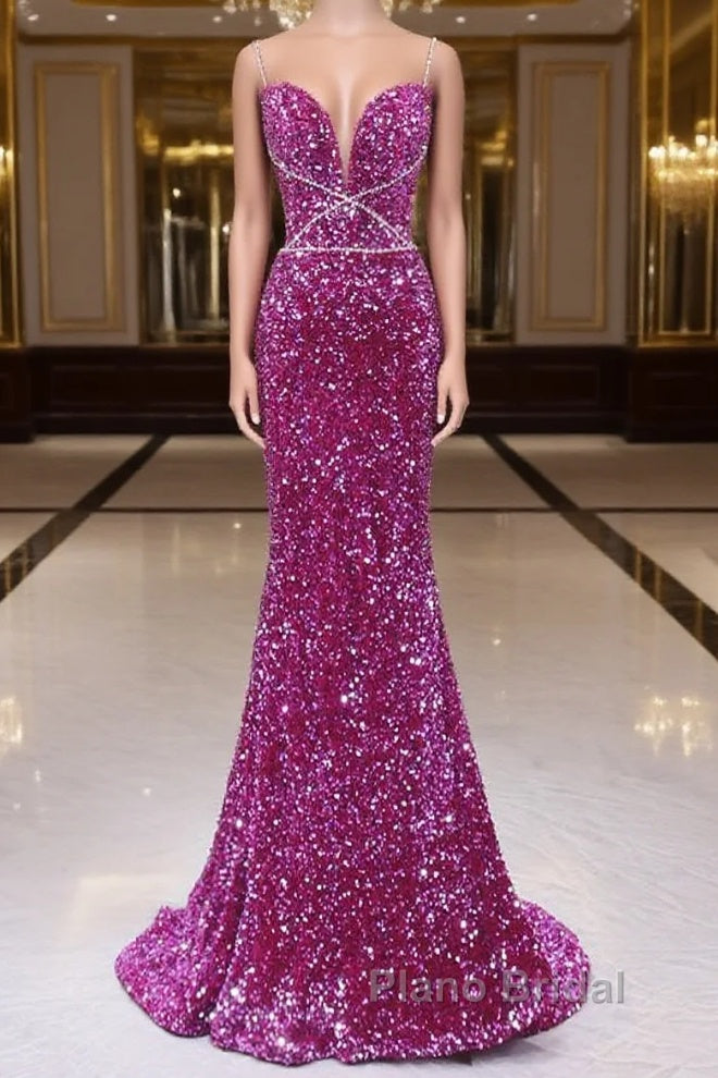 Simple Mermaid Sequin Long Formal Prom Dresses, Sequin Long Evening Dresses