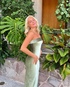 Simple Mermaid Sleeveless Strapless Velvet Long Formal Prom Dresses