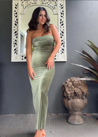 Simple Mermaid Sleeveless Strapless Velvet Long Formal Prom Dresses