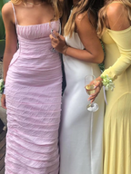 Simple Mermaid Spaghetti Straps Floor Length Sleeveless Pink Formal Prom Dresses