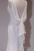 Simple Mermaid Spaghetti Straps Sequin White Long Wedding Dresses