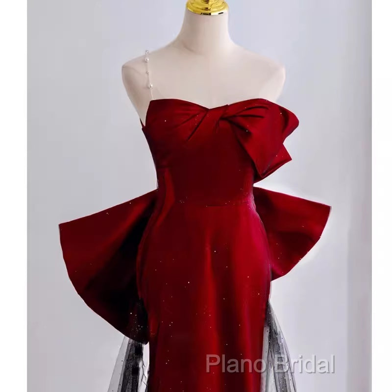 Simple Mermaid Strapless Burgundy Floor Length Formal Prom Dresses Secondary image