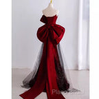 Simple Mermaid Strapless Burgundy Floor Length Formal Prom Dresses