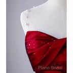 Simple Mermaid Strapless Burgundy Floor Length Formal Prom Dresses