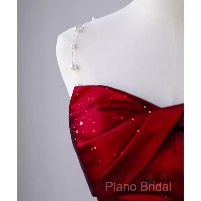 Simple Mermaid Strapless Burgundy Floor Length Formal Prom Dresses