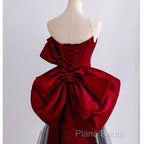 Simple Mermaid Strapless Burgundy Floor Length Formal Prom Dresses