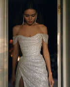 Simple Mermaid Strapless Floor Length Sleeveless Sequin Formal Prom Dresses