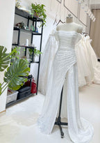 Simple Mermaid Strapless Floor Length Sleeveless Sequin Formal Prom Dresses