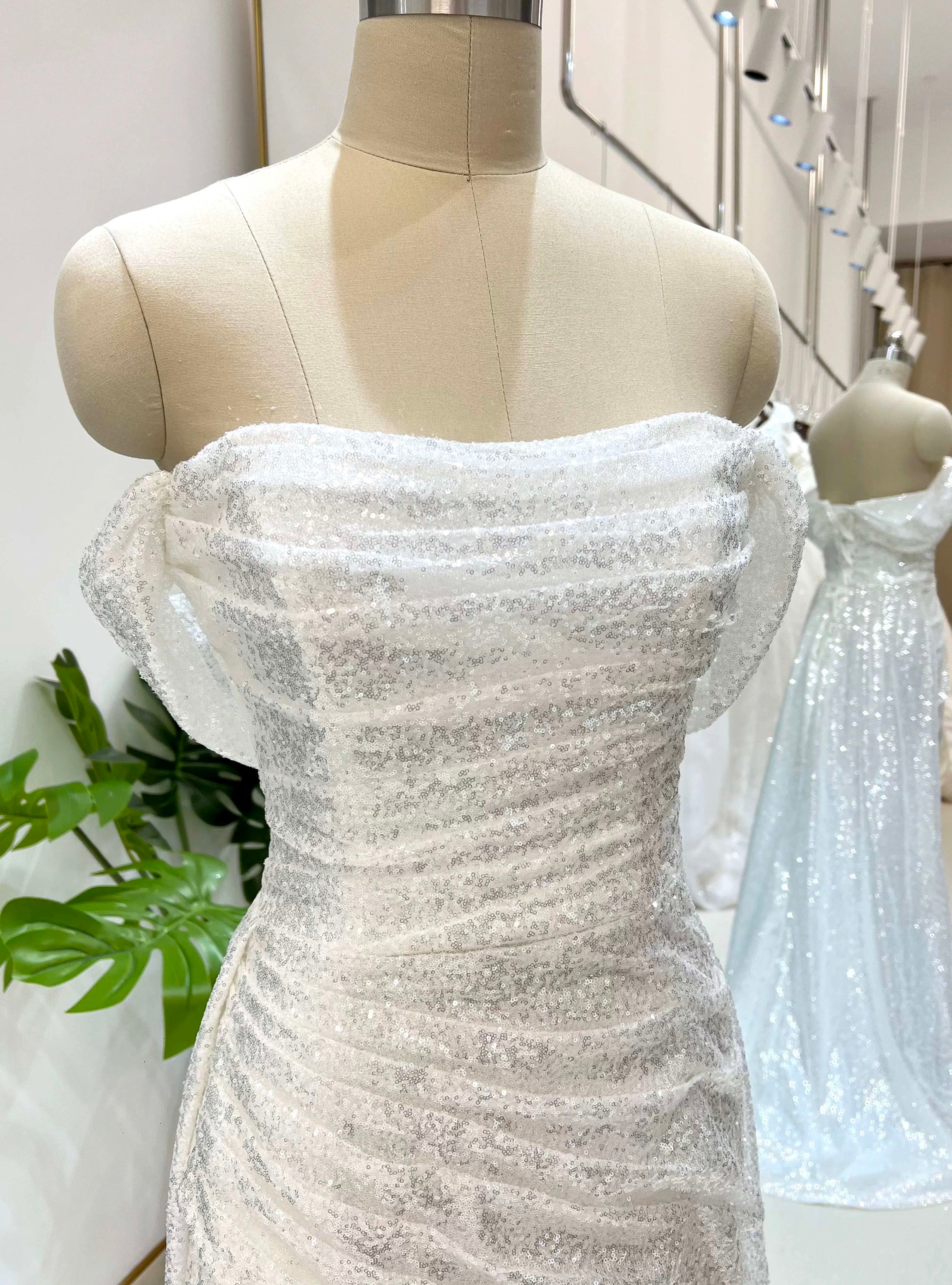 Simple Mermaid Strapless Floor Length Sleeveless Sequin Formal Prom Dresses
