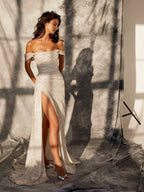 Simple Mermaid Strapless Floor Length Sleeveless Sequin Formal Prom Dresses
