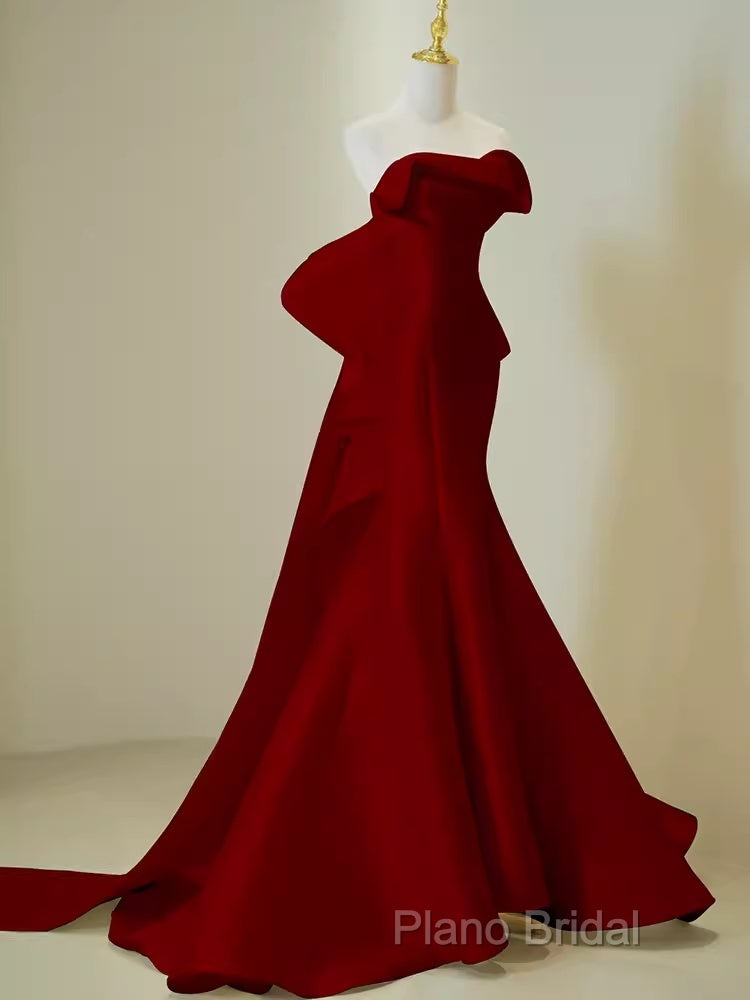 Simple Mermaid Strapless Long Red Formal Prom Dresses Formal Dresses