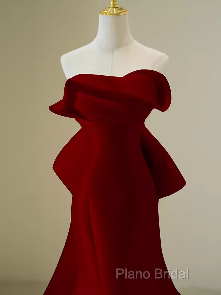 Simple Mermaid Strapless Long Red Formal Prom Dresses Formal Dresses