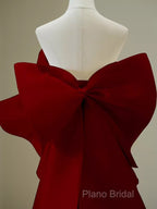 Simple Mermaid Strapless Long Red Formal Prom Dresses Formal Dresses