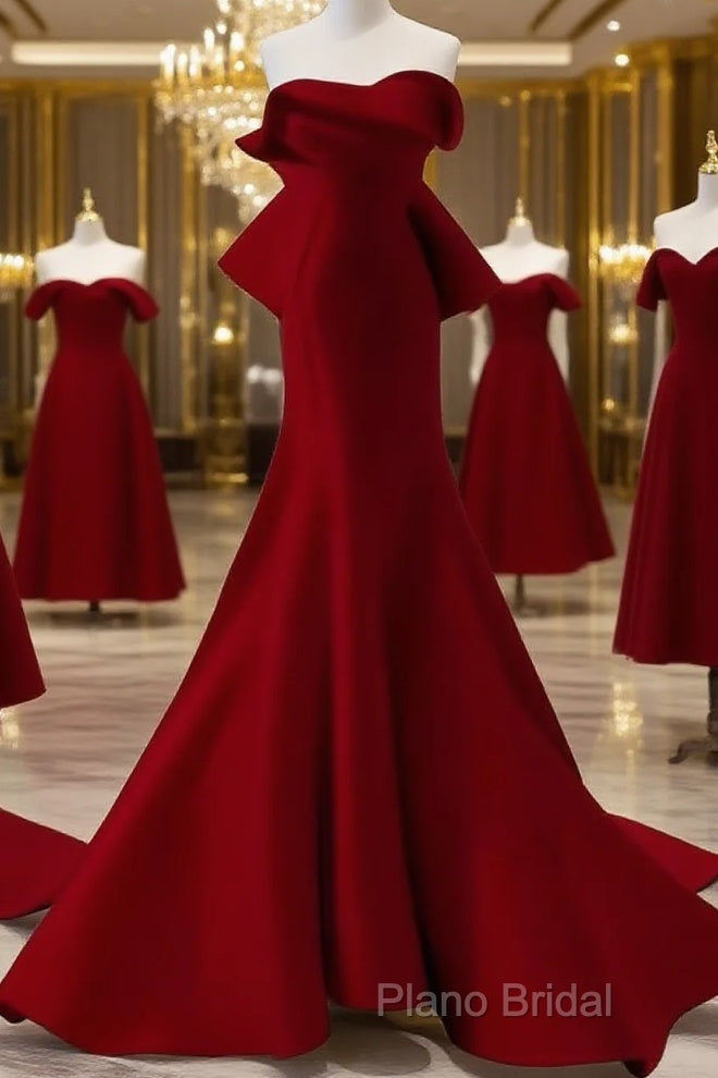 Simple Mermaid Strapless Long Red Formal Prom Dresses Formal Dresses