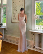 Simple Mermaid Straps Sequin Formal Prom Dresses Maxi Dresses 22Th Birthday Outfits
