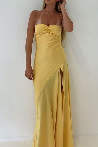 Simple Mermaid Straps Yellow Formal Prom Dresses 21Th Birthday Outfit Secondary image