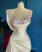 Simple Mermaid Sweetheart Satin Beading Long Formal Prom Dresses