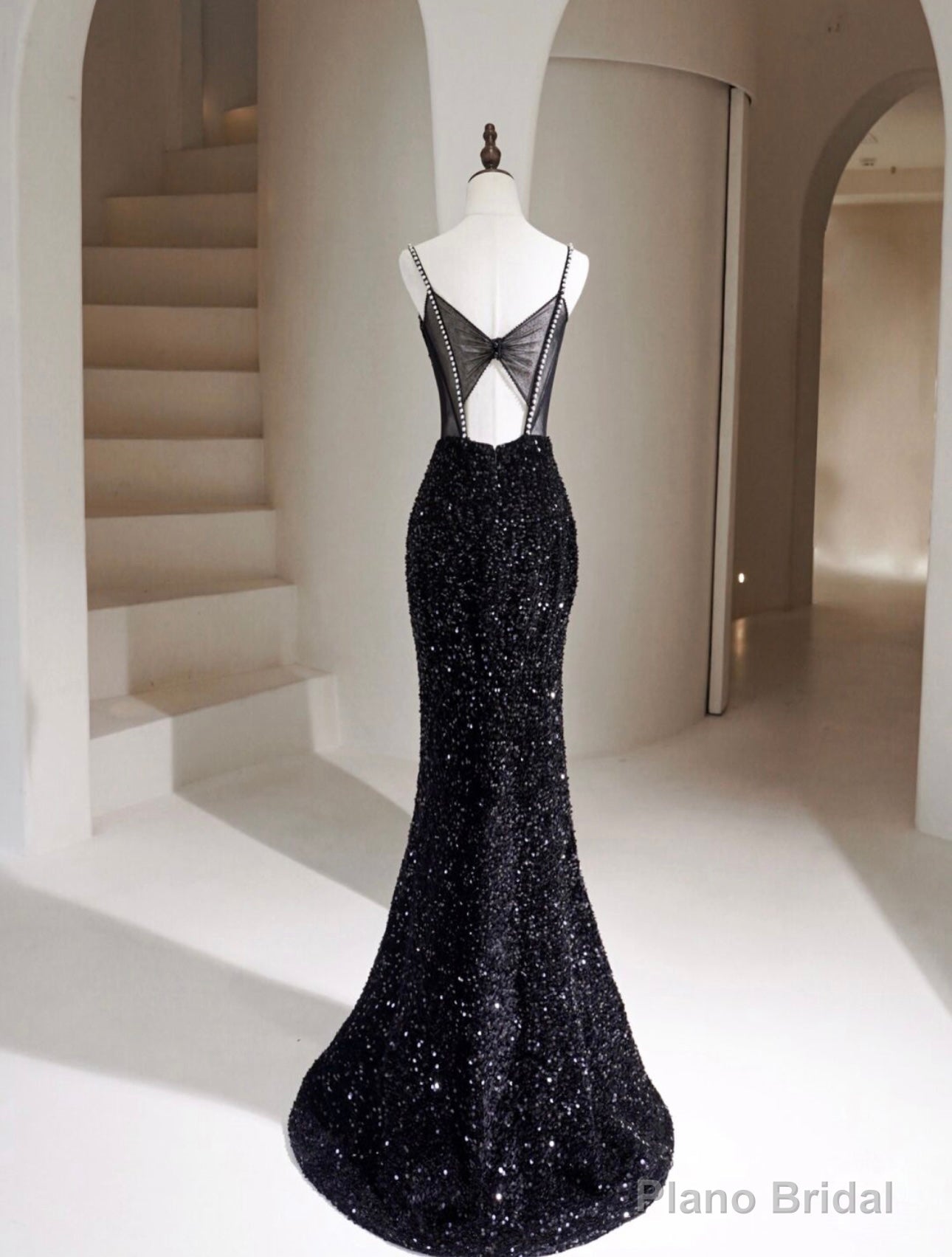 Simple Mermaid Velvet Sequin Black Long Prom Dress, Black Long Evening Dress