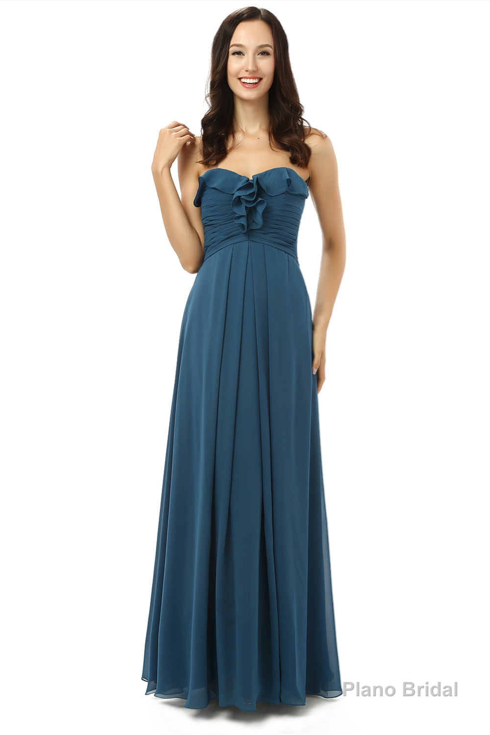 Simple Navy Blue Chiffon Sweetheart Floor Length Bridesmaid Dresses Secondary image