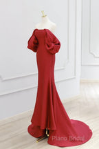 Simple Off Shoulder Satin Red Mermaid Long Formal Prom Dresses, Red Long Formal Dresses